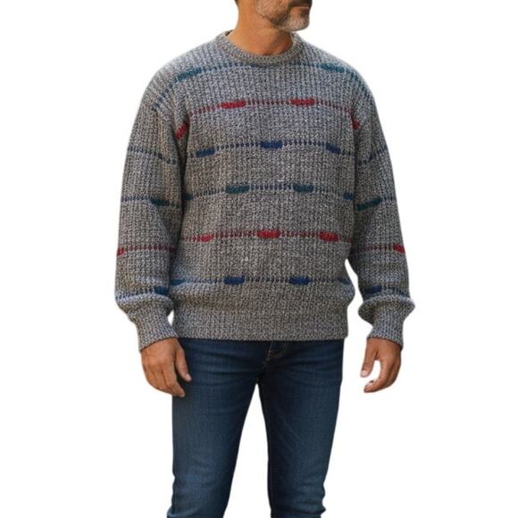 Vintage Other - Vintage Gray Wool Sweater Men Sz Large 80s Dadcore Scandinavian Knit Retro Artsy